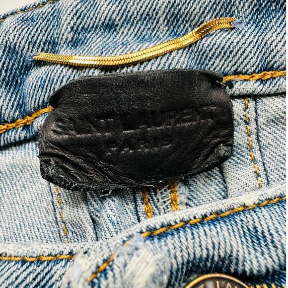 Saint Laurent Medium Light Blue Distressed Knee Slim Skinny Jeans 29 - Picture 7 of 12